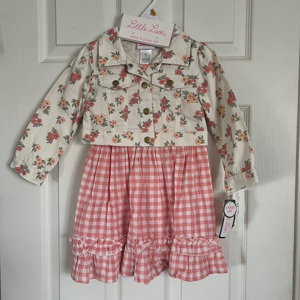 Little Lass Pink and Cream Floral Dress